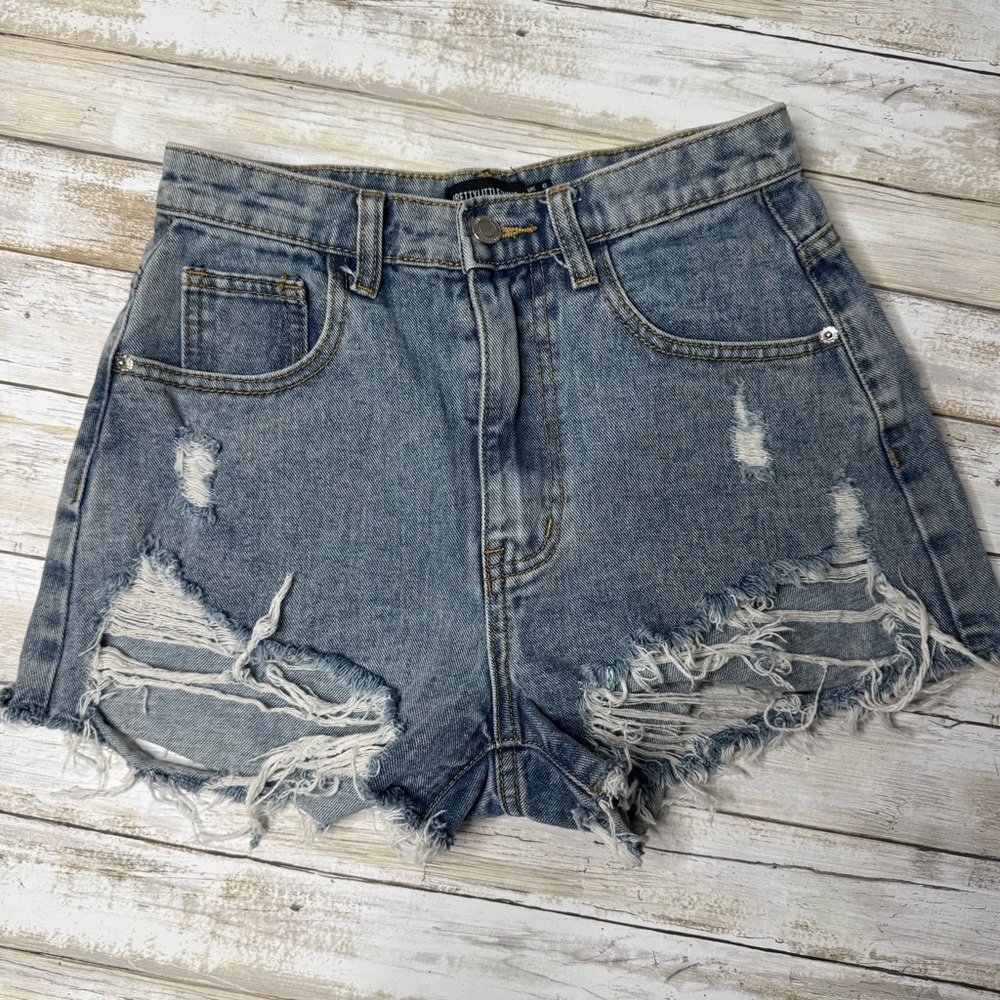 PrettyLittleThing Blue Distressed Jean Shorts